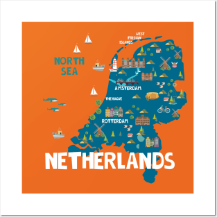 Netherlands Illustrated Map Posters and Art